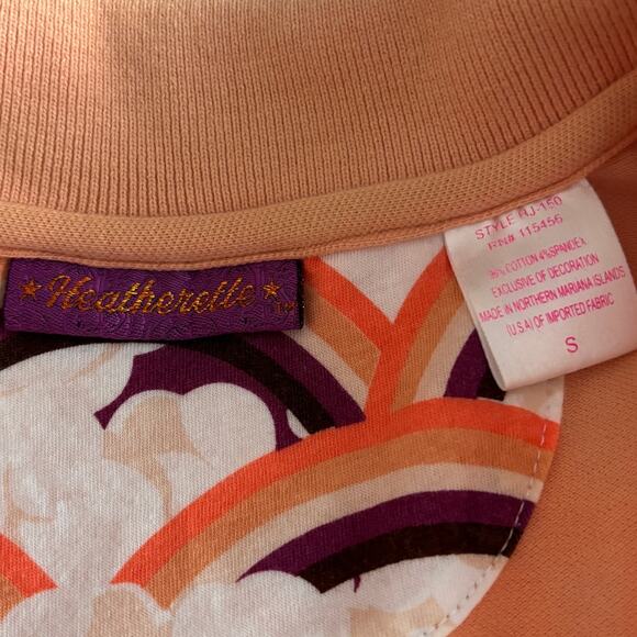 Y2K Heatherette Unicorn Polo Shirt Small Peach Orange Short Sleeve Distressed - Picture 9 of 10